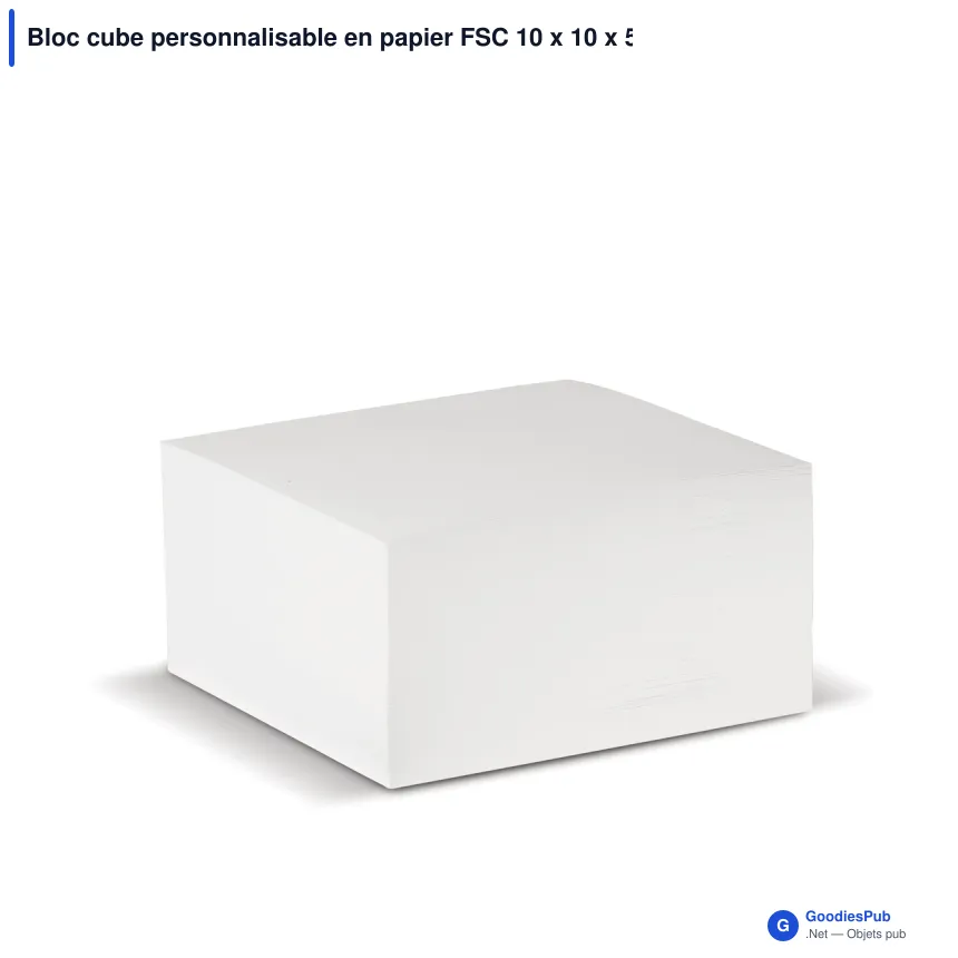 Bloc cube personnalisable en papier FSC 10 x 10 x 5 cm avec logo - Demi-cube - Image 2