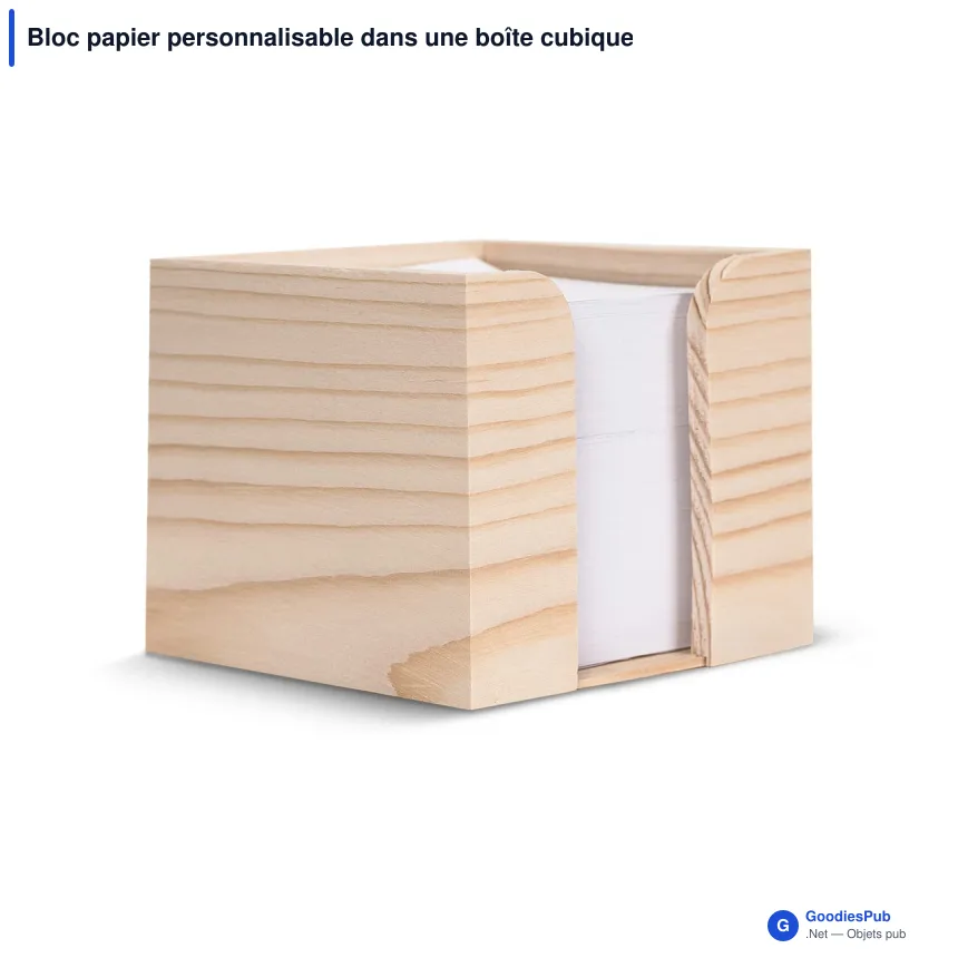 Bloc papier personnalisable dans une boîte cubique en bois avec logo - Nature - Image 2