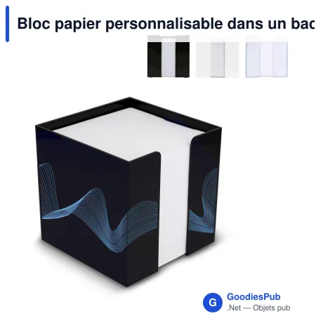 Bloc papier personnalisable dans un bac cube 10 x 10 x 10 cm avec logo - Bac cube