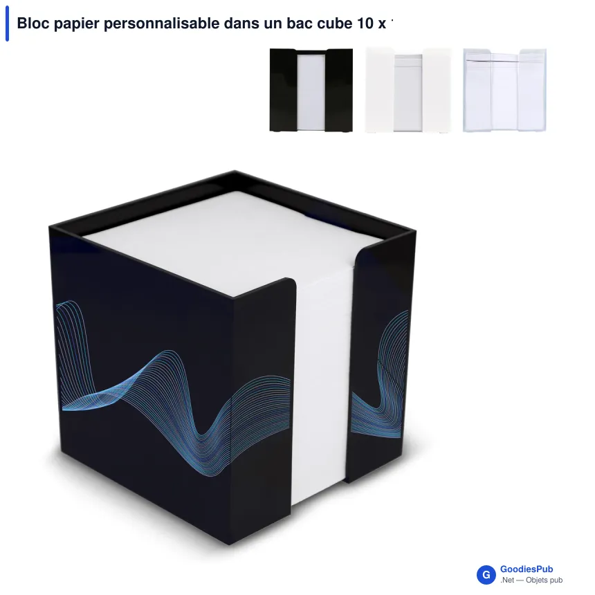 Bloc papier personnalisable dans un bac cube 10 x 10 x 10 cm avec logo - Bac cube - Image 1