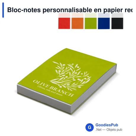 Bloc-notes personnalisable en papier recyclé 150 feuilles avec logo - 4 coloris
