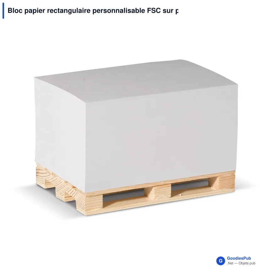 Bloc papier rectangulaire personnalisable FSC sur palette en bois avec logo - 12 x 8 cm - Image 2