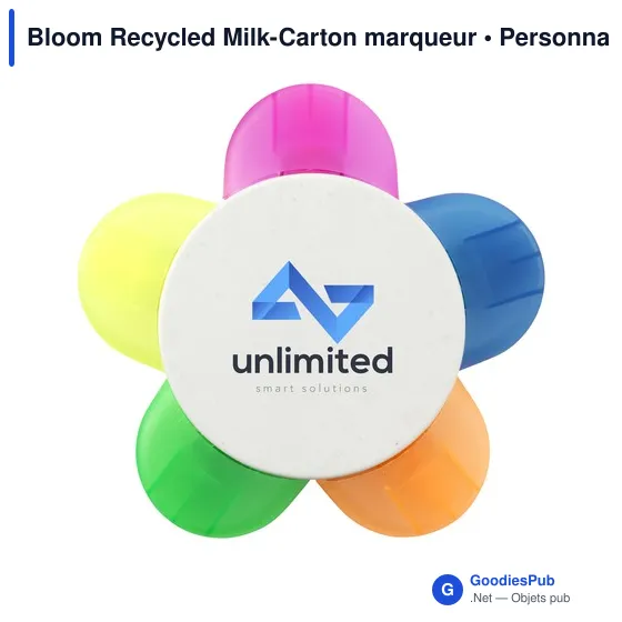 Surligneur personnalisable en forme de fleur avec logo - Bloom Recycled Milk-Carton - Image 3