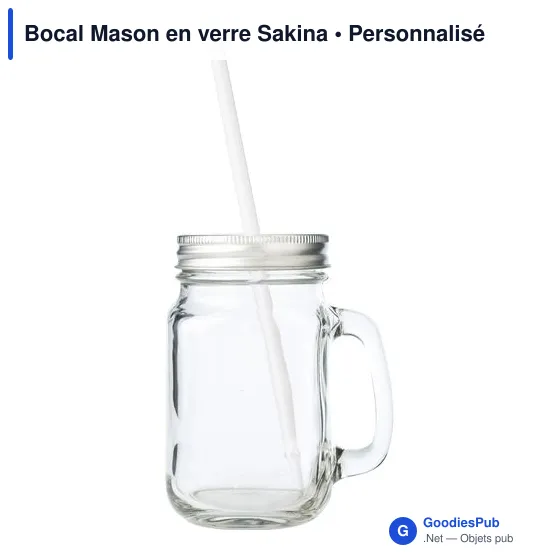 Bocal Mason en verre personnalisable avec logo - Sakina - Image 1