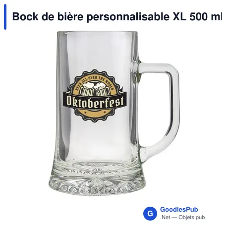 Bock de bière personnalisable XL 500 ml avec logo
