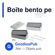 Boîte bento personnalisable 1250 ml et couverts avec logo - Gris et blanc - Miniature 1