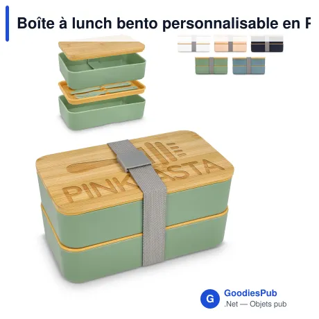 Boîte à lunch bento personnalisable en PP recyclé et bambou avec logo - Bento