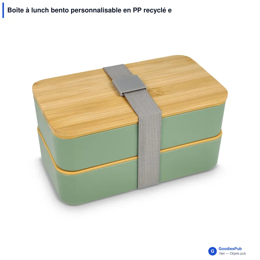 Boîte à lunch bento personnalisable en PP recyclé et bambou avec logo - Bento - Image 2