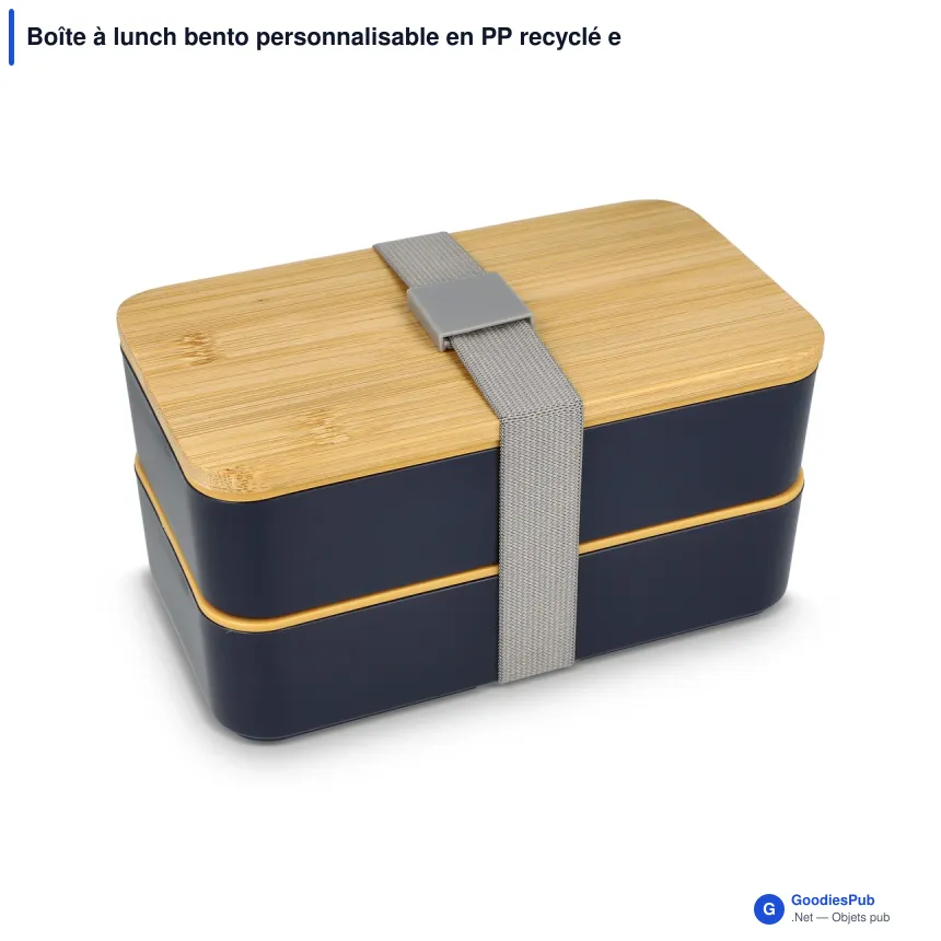 Boîte à lunch bento personnalisable en PP recyclé et bambou avec logo - Bento - Image 3