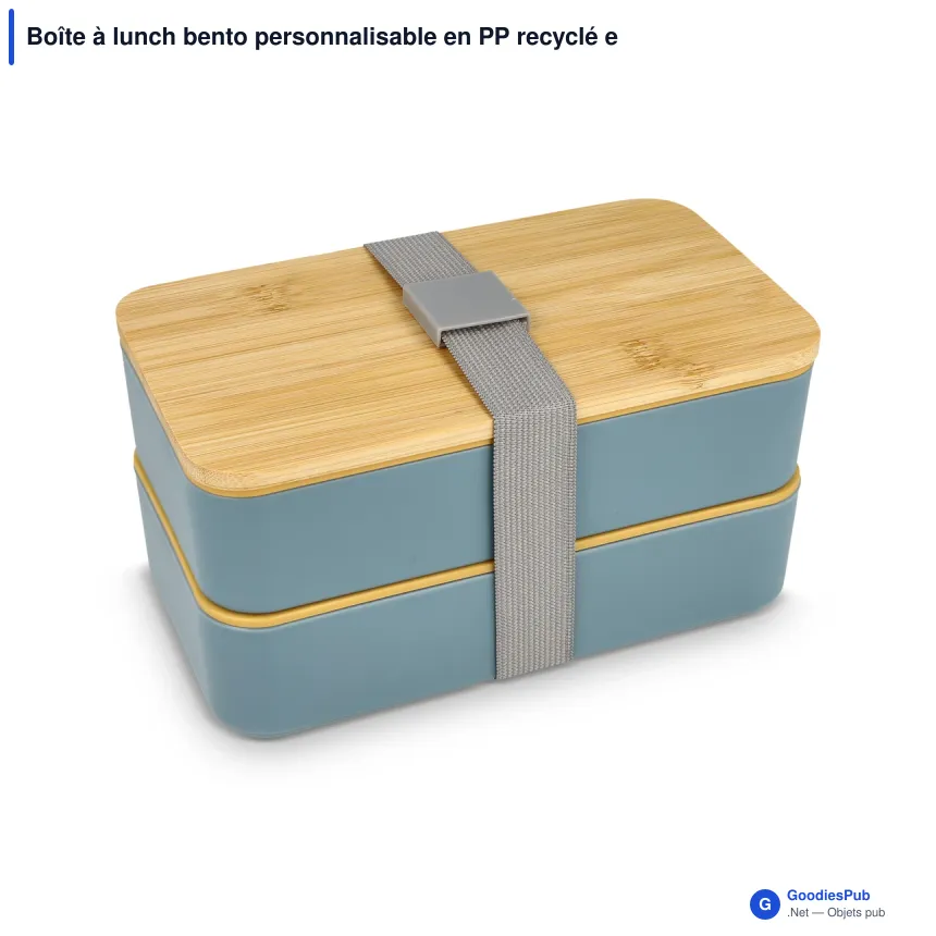 Boîte à lunch bento personnalisable en PP recyclé et bambou avec logo - Bento - Image 4