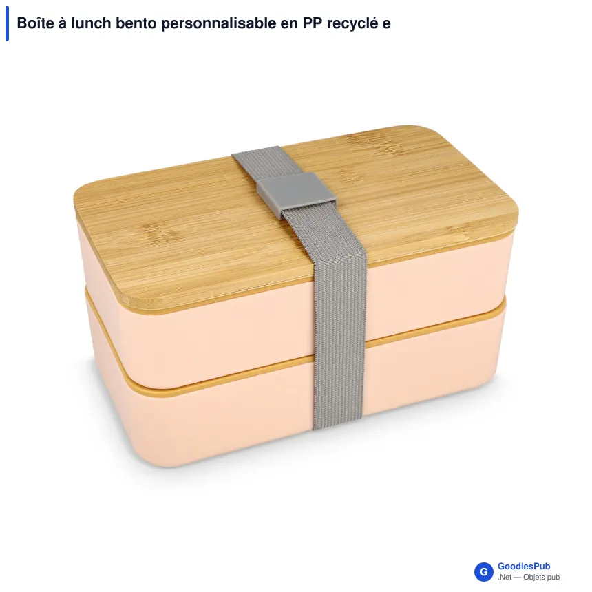 Boîte à lunch bento personnalisable en PP recyclé et bambou avec logo - Bento - Image 5