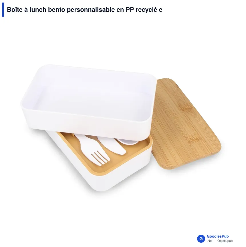 Boîte à lunch bento personnalisable en PP recyclé et bambou avec logo - Bento - Image 6