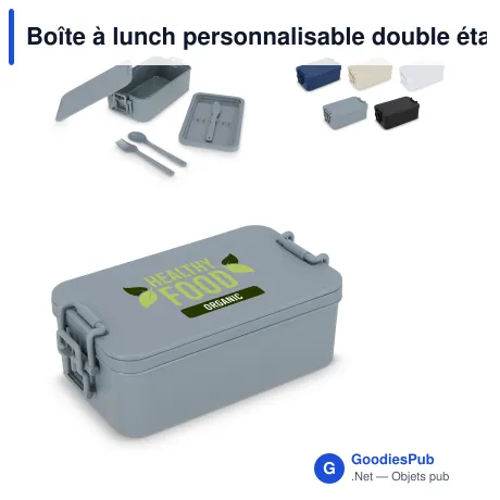 Boîte à lunch personnalisable double étage avec couverts et logo - Duo
