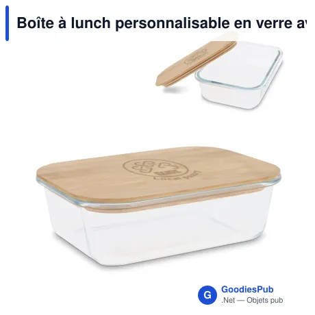 Boîte à lunch personnalisable en verre avec couvercle en bambou et logo - Glass