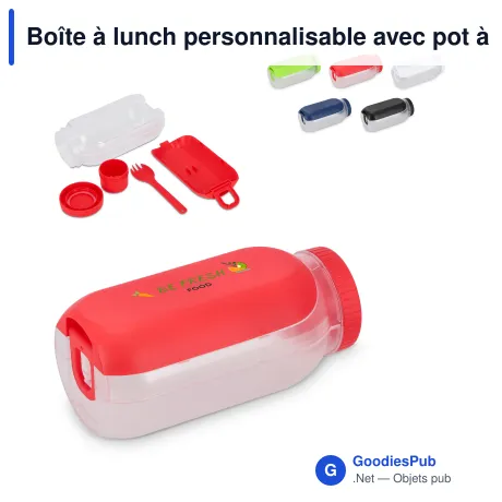 Boîte à lunch personnalisable avec pot à sauce et cuillère-fourchette et logo - All-in