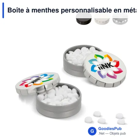 Boîte à menthes personnalisable en métal avec logo - Mini clic