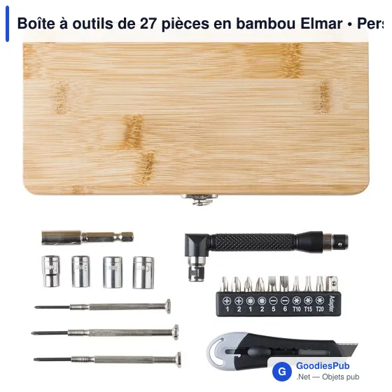 Boîte à outils personnalisable en bambou Elmar avec logo - Image 4