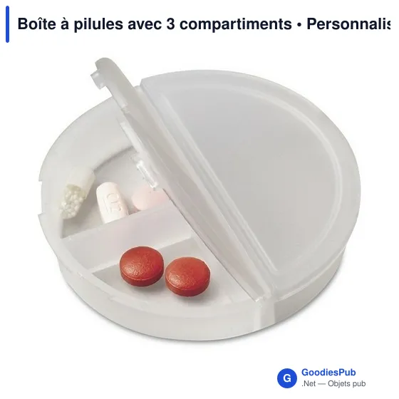 Boîte à pilules personnalisable avec logo - 3 compartiments - Image 1
