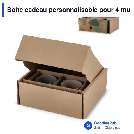 Boîte cadeau personnalisable pour 4 mugs en carton avec logo - Box 4