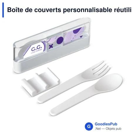 Boîte de couverts personnalisable réutilisable blanche avec logo - Box