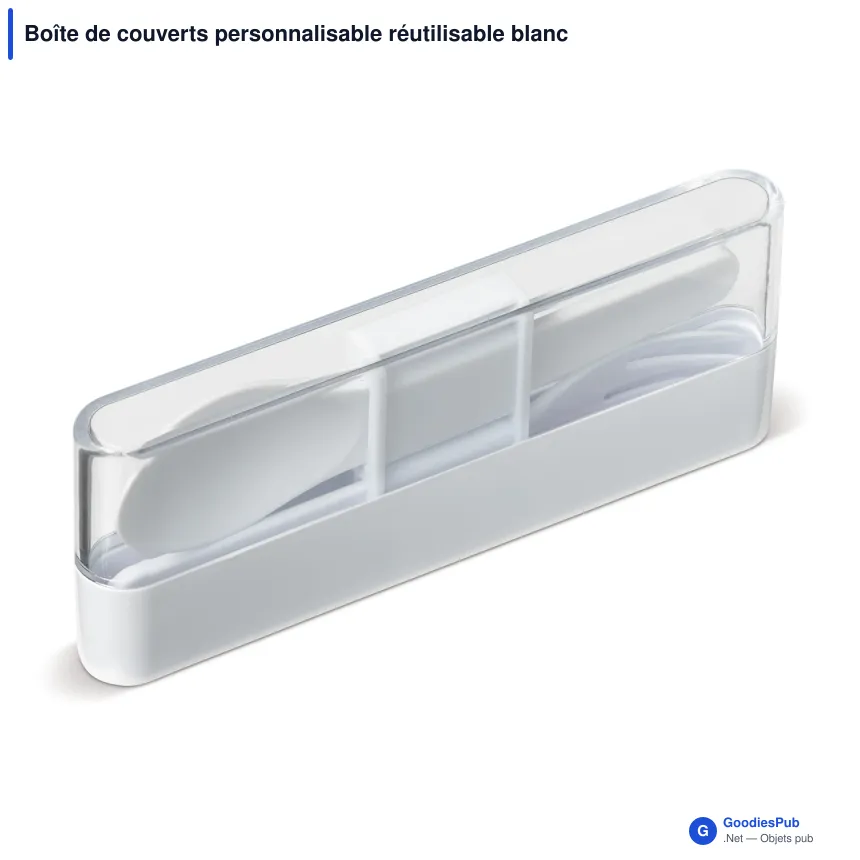 Boîte de couverts personnalisable réutilisable blanche avec logo - Box - Image 2