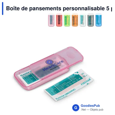 Boîte de pansements personnalisable 5 pansements 56 x 18 mm avec logo - Mini