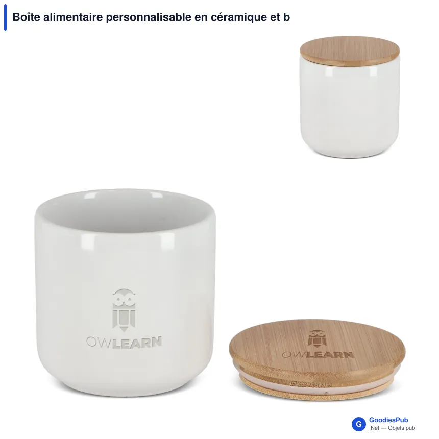 Boîte alimentaire personnalisable en céramique et bambou avec logo - 500 ml - Image 1