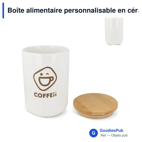 Boîte alimentaire personnalisable en céramique et bambou avec logo - 900 ml