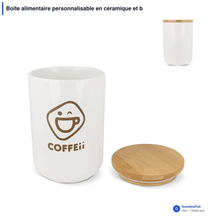 Boîte alimentaire personnalisable en céramique et bambou avec logo - 900 ml - Image 1