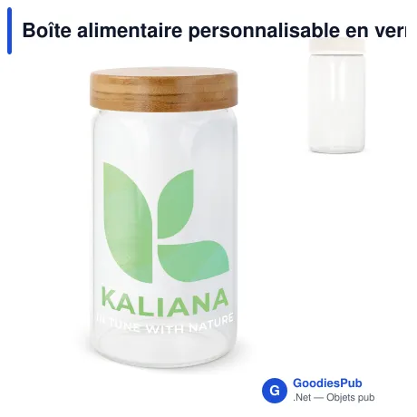Boîte alimentaire personnalisable en verre et bambou avec logo - 1200 ml