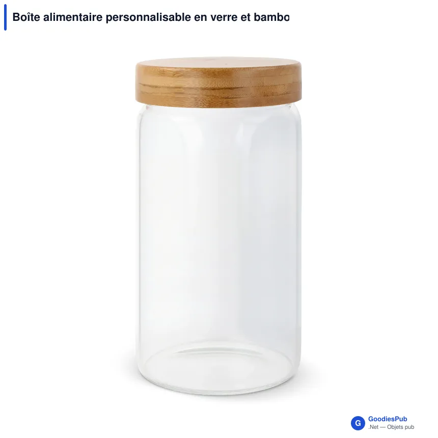 Boîte alimentaire personnalisable en verre et bambou avec logo - 1200 ml - Image 2