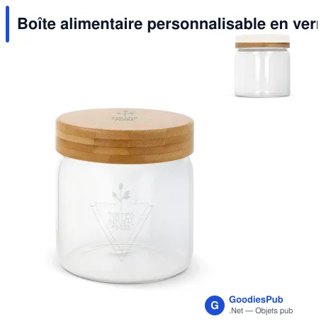 Boîte alimentaire personnalisable en verre et bambou avec logo - 600 ml