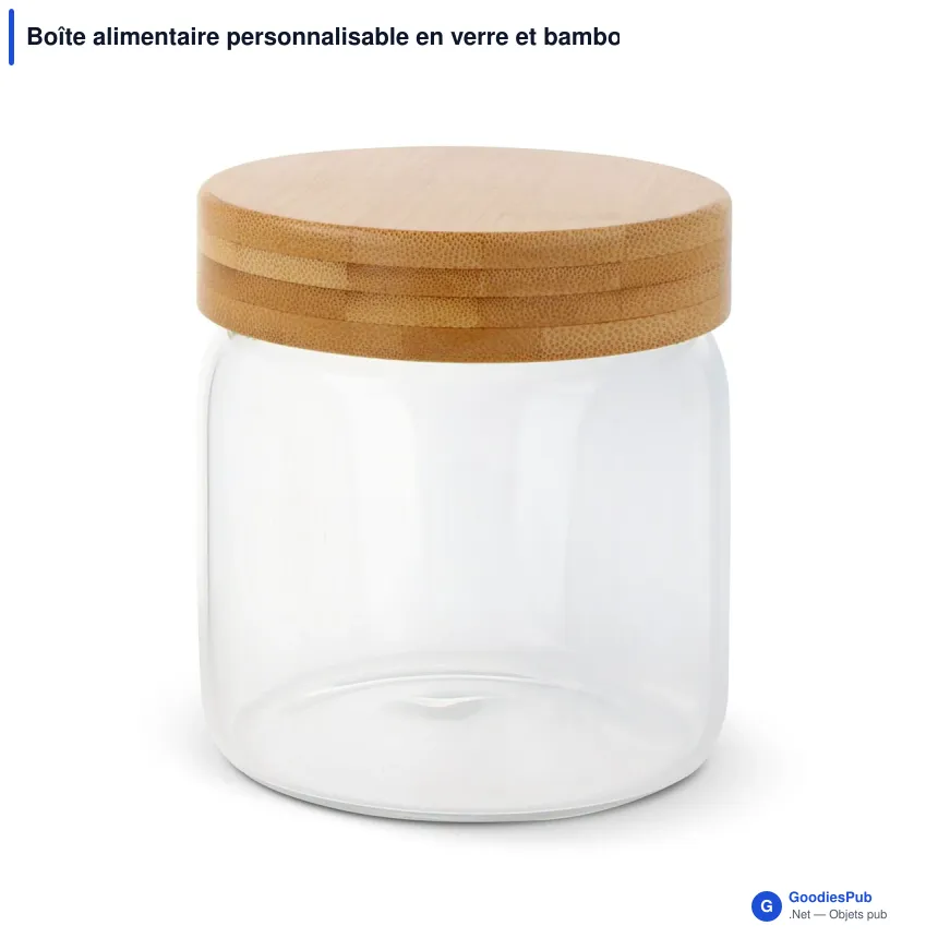 Boîte alimentaire personnalisable en verre et bambou avec logo - 600 ml - Image 2