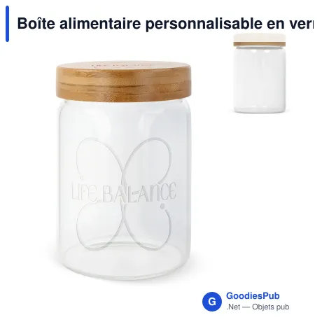 Boîte alimentaire personnalisable en verre et bambou avec logo - 900 ml