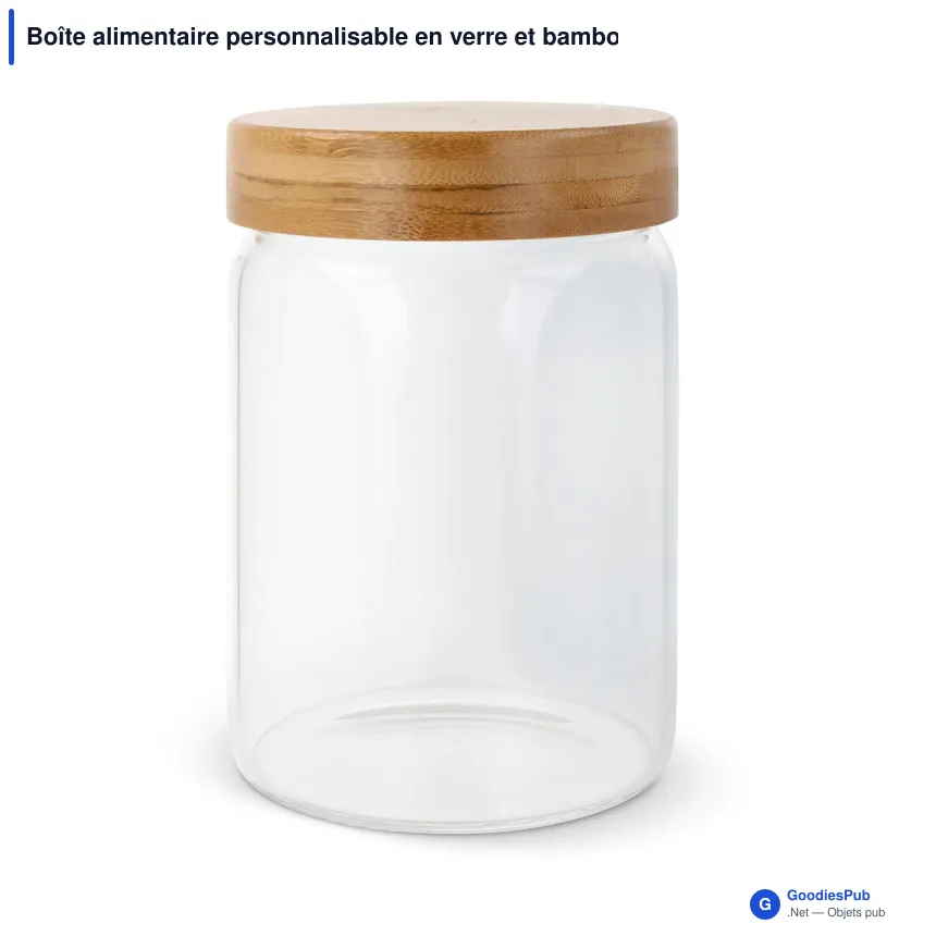 Boîte alimentaire personnalisable en verre et bambou avec logo - 900 ml - Image 2