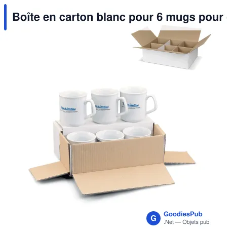 Boîte en carton blanc pour 6 mugs pour cadeau d'entreprise - Pack 6
