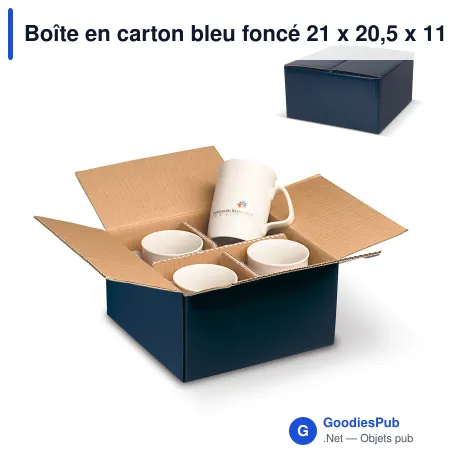 Boîte en carton bleu foncé 21 x 20,5 x 11,5 cm pour mugs - Mug Box