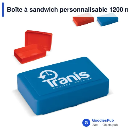 Boîte à sandwich personnalisable 1200 ml en PP avec logo - Rouge ou bleu
