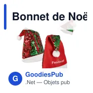 Bonnet de Noël personnalisable à paillettes bicolores avec logo - Rouge et vert - Miniature 1