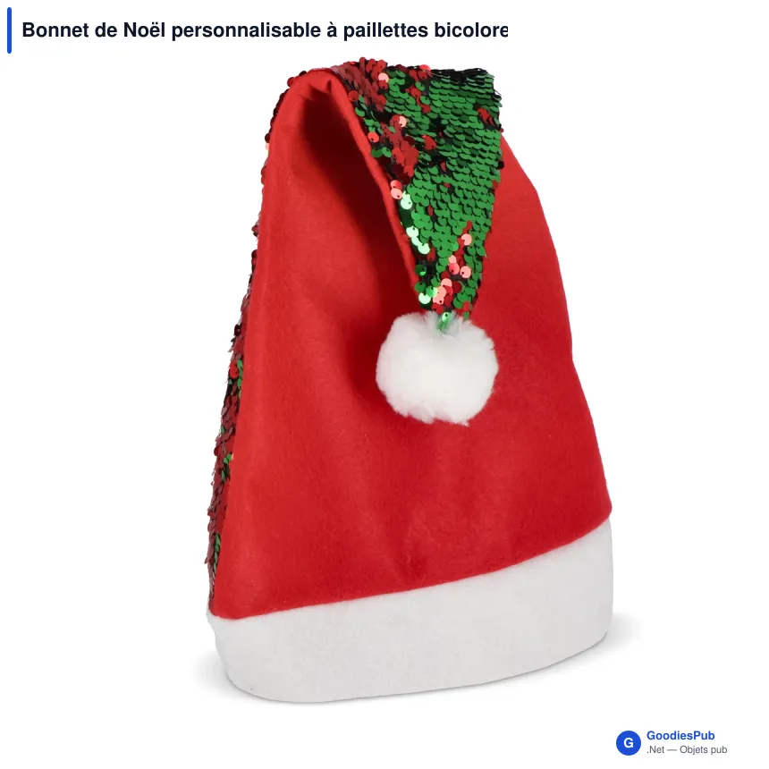 Bonnet de Noël personnalisable à paillettes bicolores avec logo - Rouge et vert - Image 2