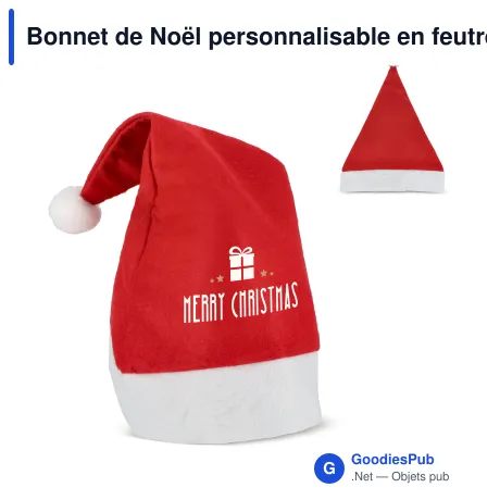 Bonnet de Noël personnalisable en feutre avec logo - Classique rouge