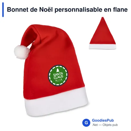 Bonnet de Noël personnalisable en flanelle avec logo - Rouge doux