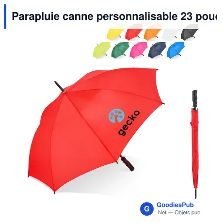 Parapluie canne personnalisable 23 pouces en polyester 190T avec logo - Bosco