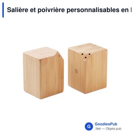 Salière et poivrière personnalisables en bambou avec logo