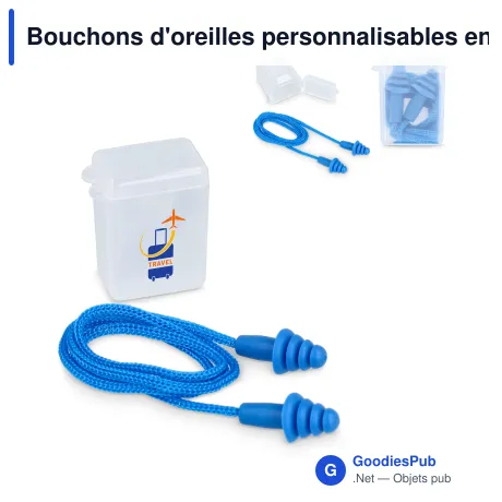 Bouchons d'oreilles personnalisables en TPE avec cordon EN 352-2 32 dB et logo - Bleu