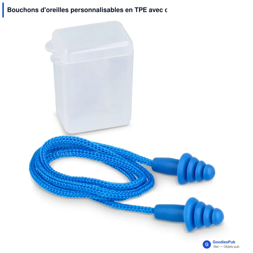Bouchons d'oreilles personnalisables en TPE avec cordon EN 352-2 32 dB et logo - Bleu - Image 2