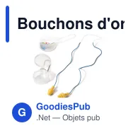 Bouchons d'oreilles personnalisables avec cordon et logo - Bleu et jaune - Miniature 1