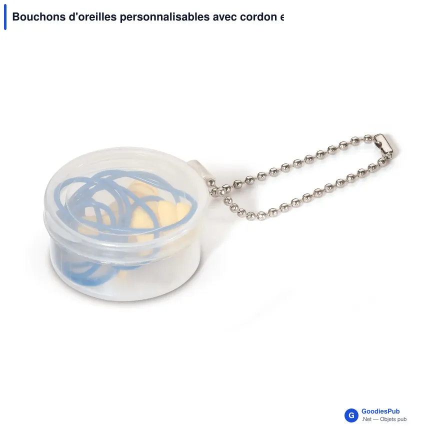 Bouchons d'oreilles personnalisables avec cordon et logo - Bleu et jaune - Image 2