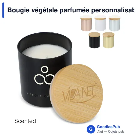 Bougie végétale parfumée personnalisable en pot d'aluminium recyclé avec logo - Bhakti