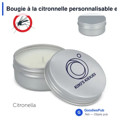 Bougie à la citronnelle personnalisable en étain recyclé avec logo - Argent